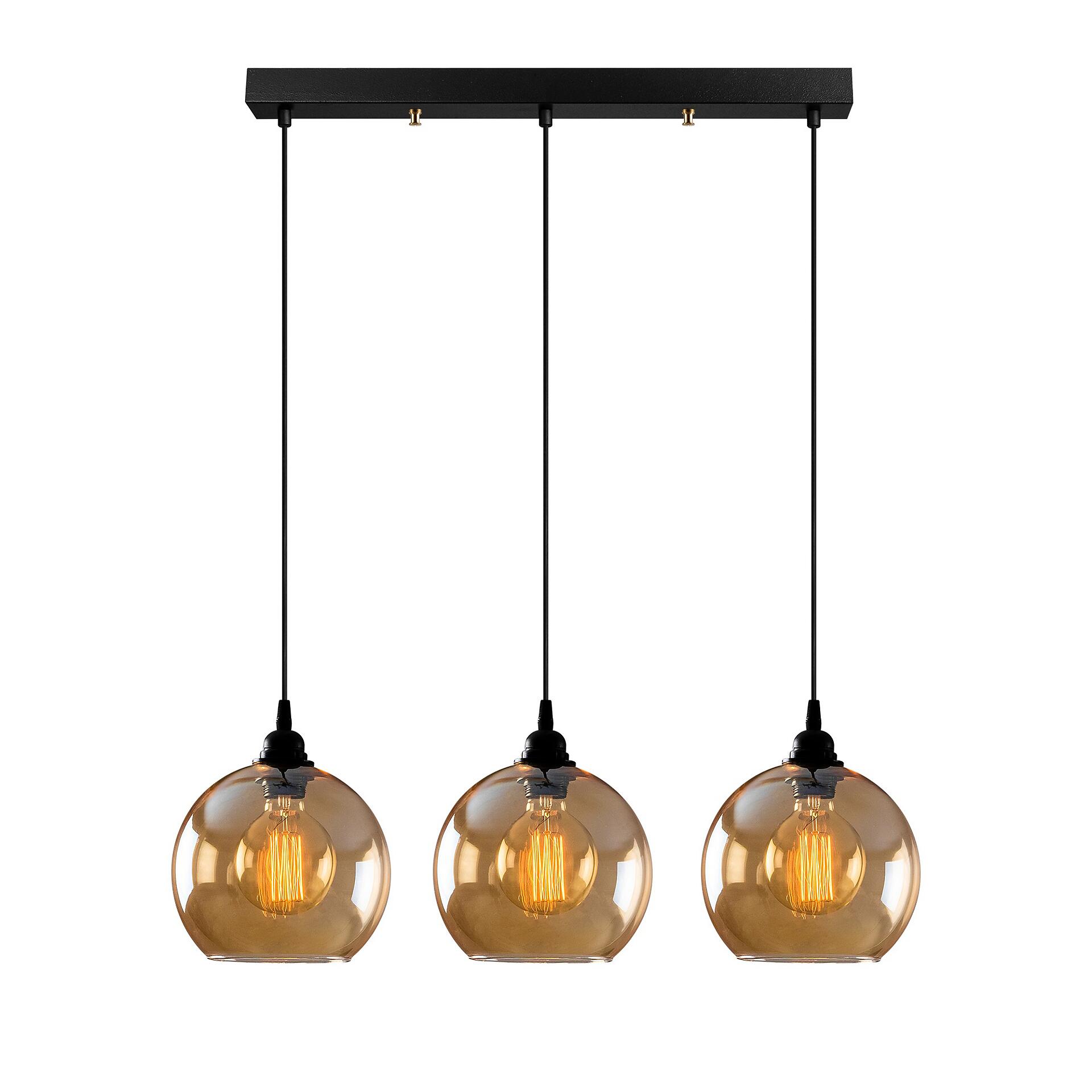 Opviq Pendelleuchte gold schwarz Glas B/H/T/L: ca. 70x116x20x70 cm E27 3 Brennstellen