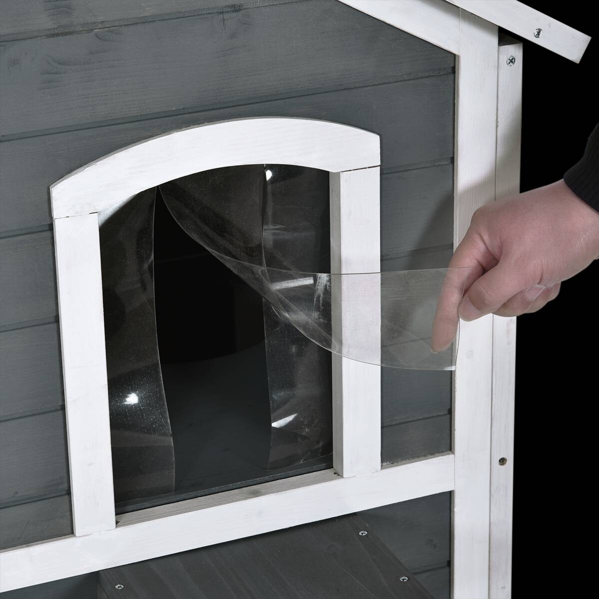 PawHut Katzenhaus grau Holz B/H/L: ca. 56x91x78 cm