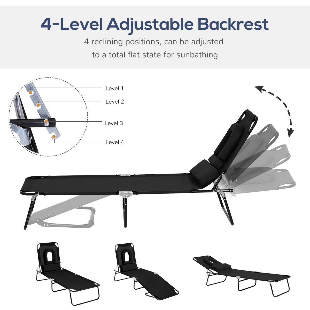 Outsunny Sonnenliege mit Lesefenster schwarz Stahlrohr B/H/L: ca. 28x56x190 cm