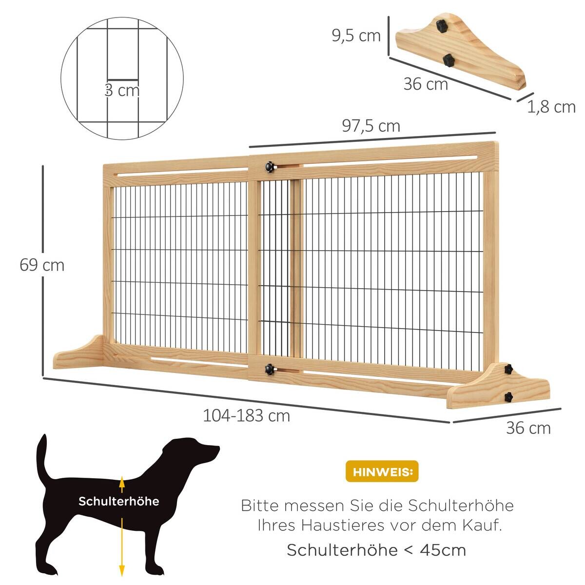 PawHut Hunde Absperrgitter natur Stahl B/H/L: ca. 36x69x183 cm