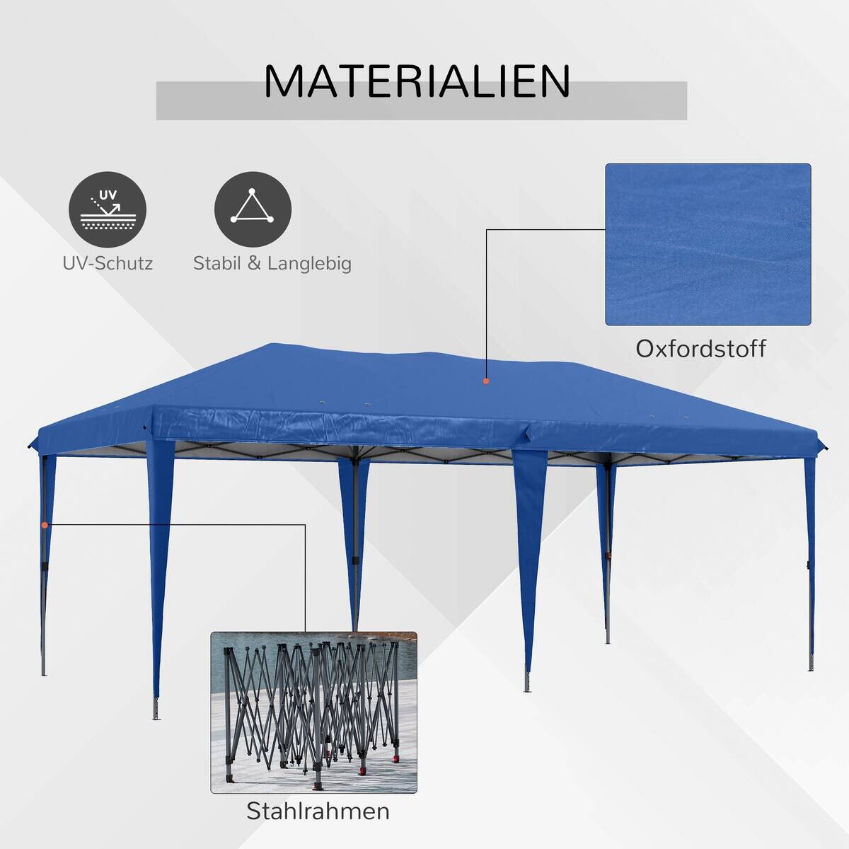 Outsunny Faltpavillon blau Polyester-Mischgewebe B/H/L: ca. 295x265x585 cm