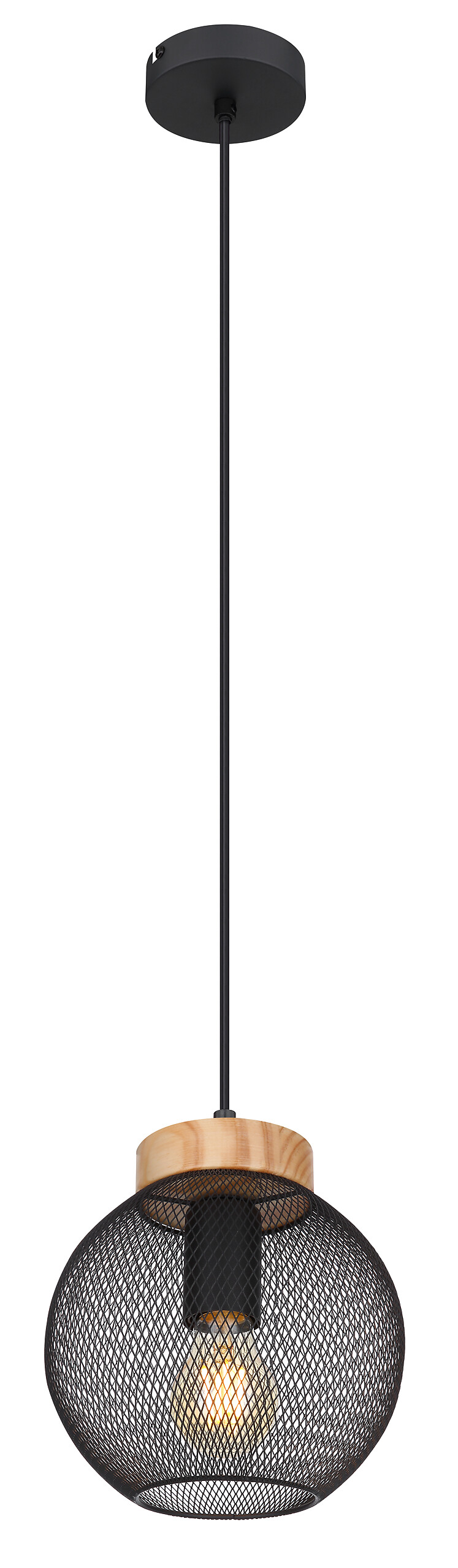 GLOBO Pendelleuchte Pablo schwarz natur Metall Holz H/D: ca. 120x20 cm E27 1 Brennstellen