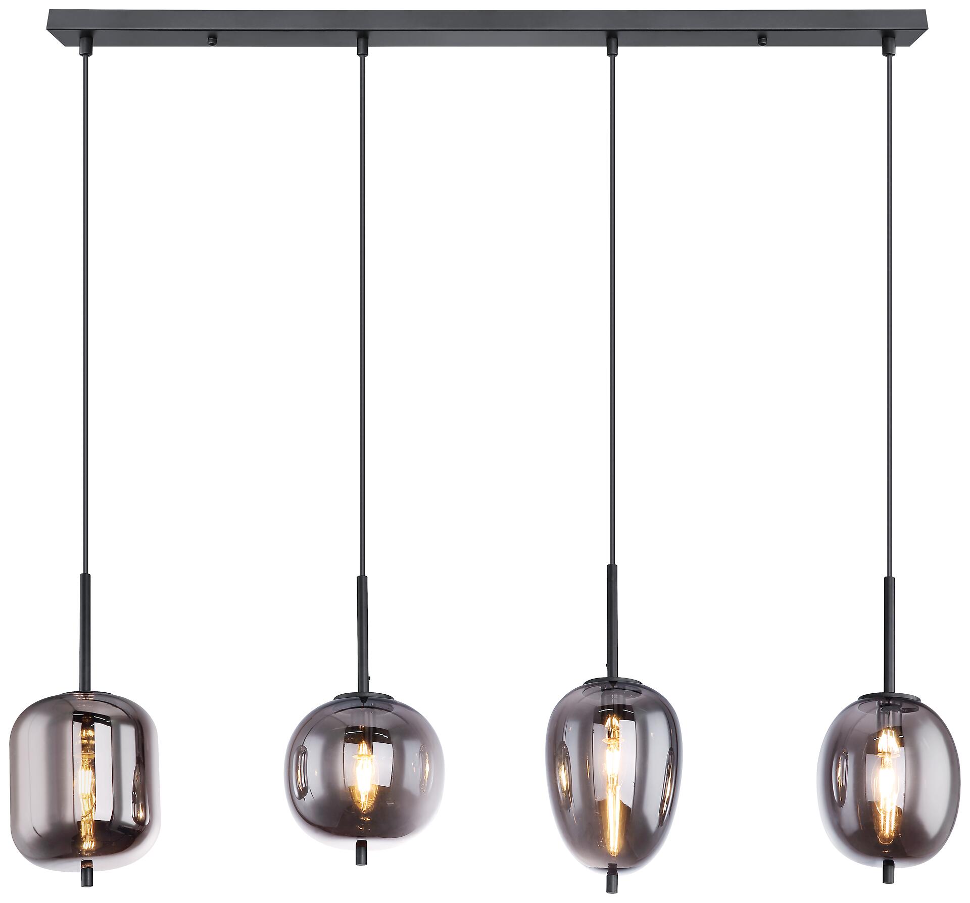 GLOBO Pendelleuchte Blacky 15345-4 schwarz Metall Rauchglas B/H/L: ca. 19x120x100 cm E14 4 Brennstellen