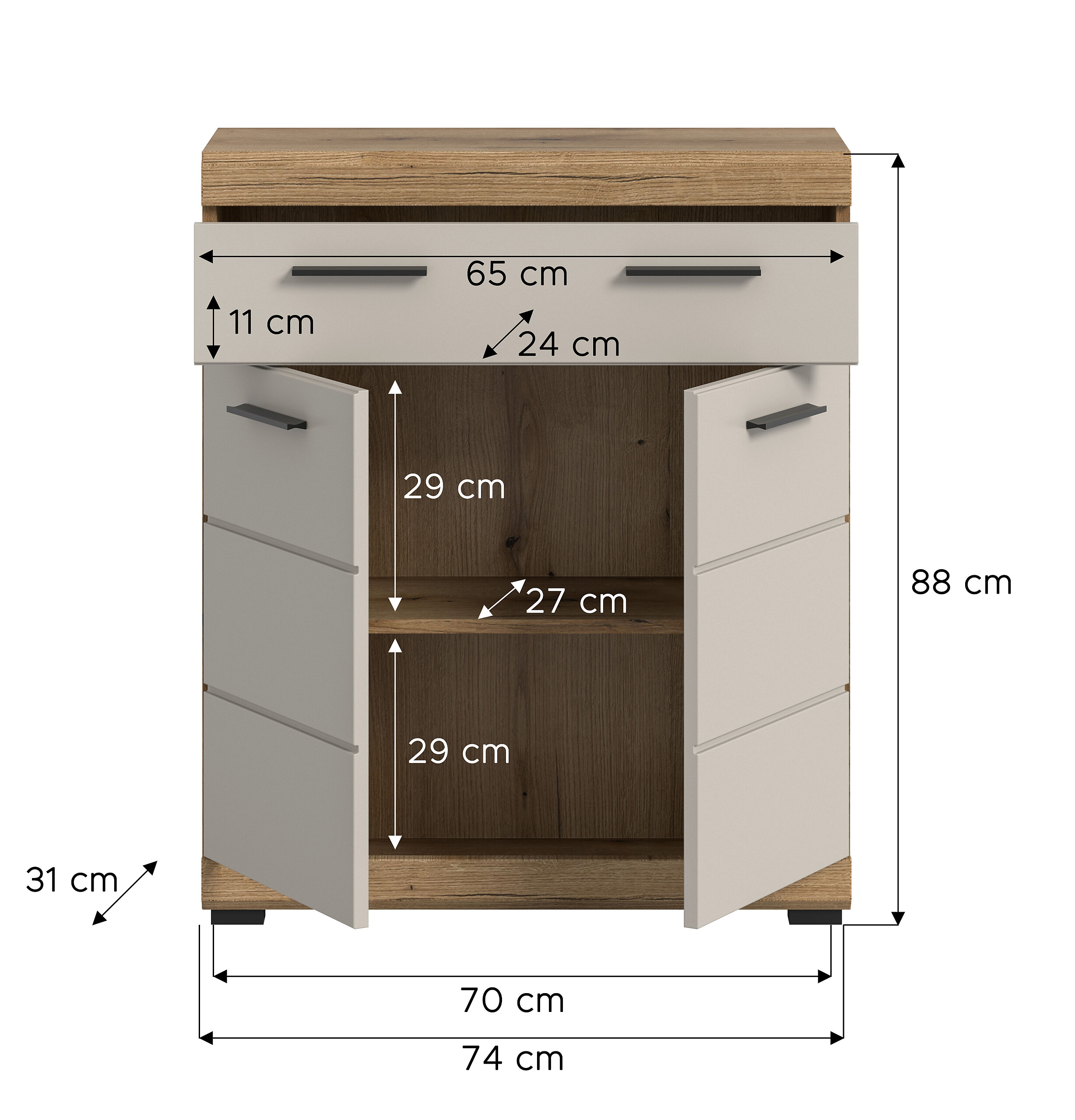 Badhochschrank Scout Evoke Oak Nachbildung Kaschmirgrau Nachbildung B/H/T: ca. 74x88x31 cm