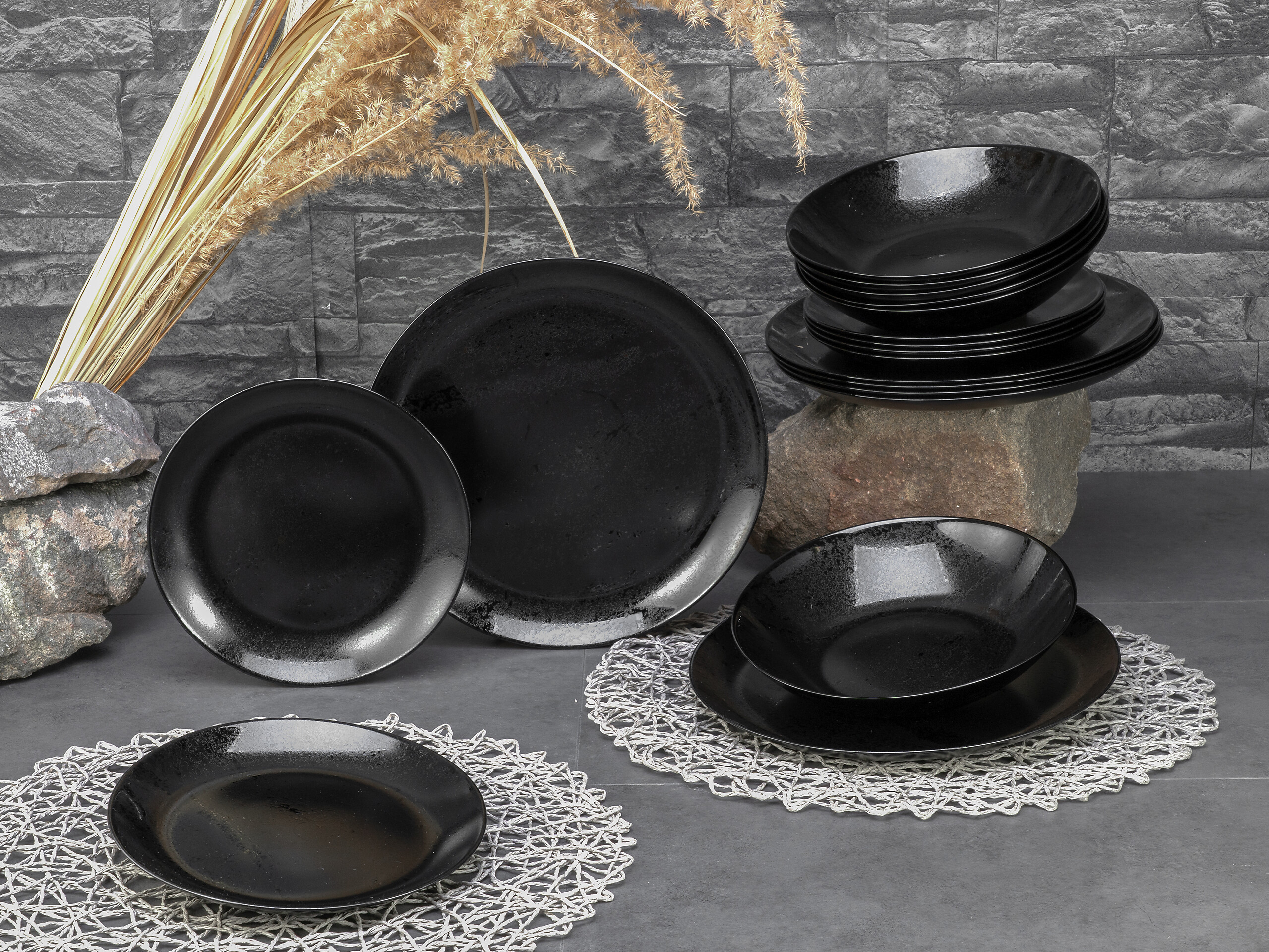 CreaTable Tafelservice Diana schwarz Glas 12 tlg.