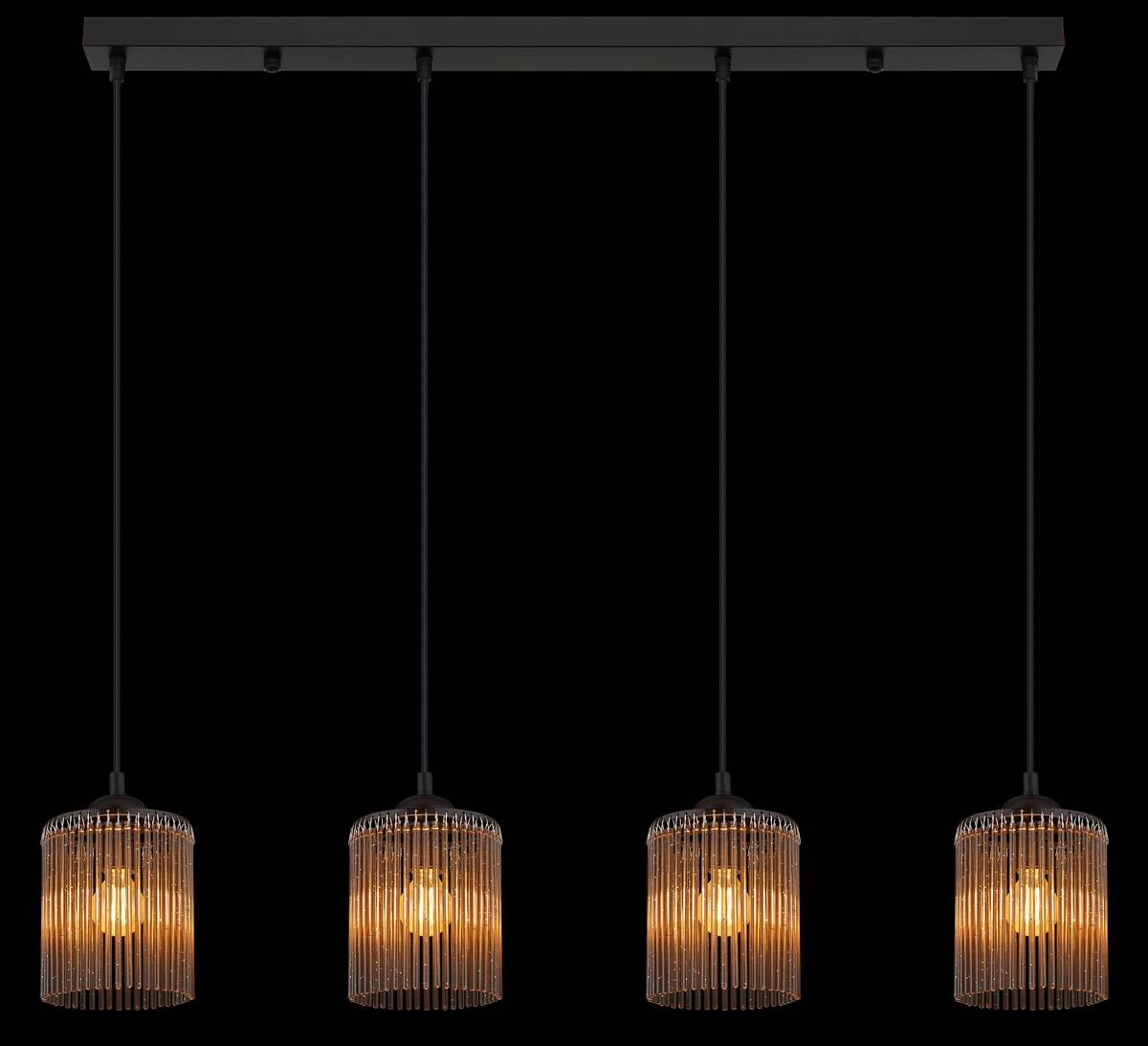 GLOBO Pendelleuchte LEEDS 33080408 schwarz Rauch Metall Kunststoff B/H/L: ca. 87x133x12 cm E14 4 Brennstellen