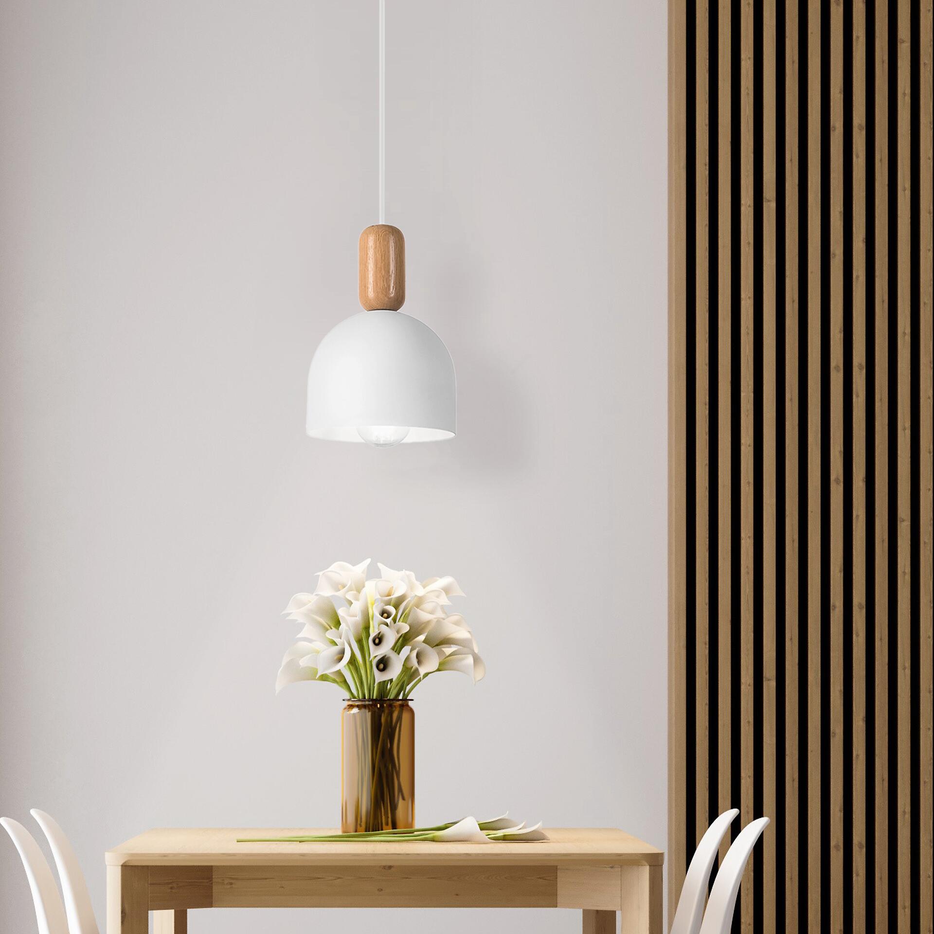 Lamkur Hängeleuchte Eiche weiß Holz Stahl B/H/L: ca. 15,5x102x15,5 cm E27 1 Brennstellen