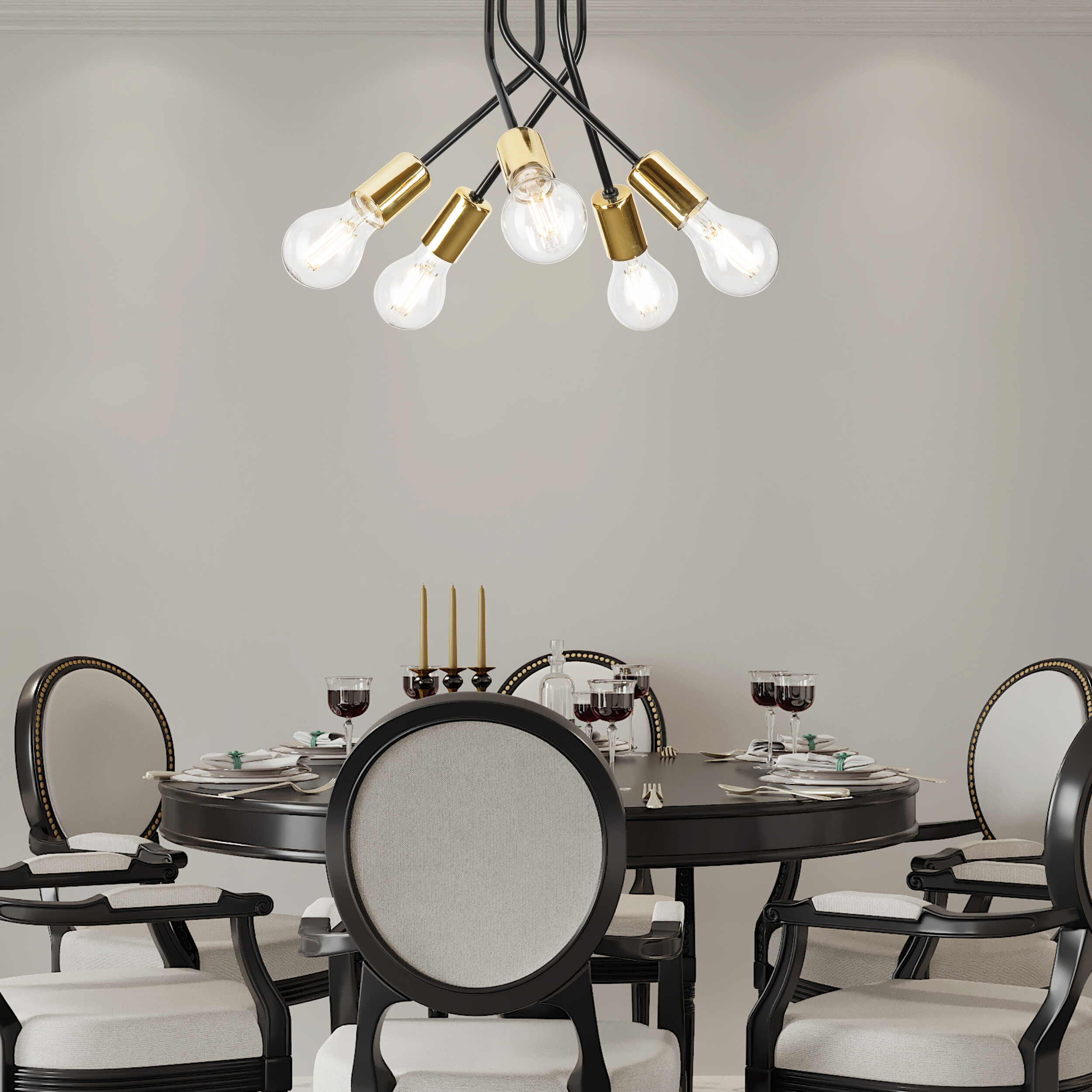 Lamkur Deckenleuchte gold Stahl B/H/L: ca. 36x34x36 cm E27 5 Brennstellen