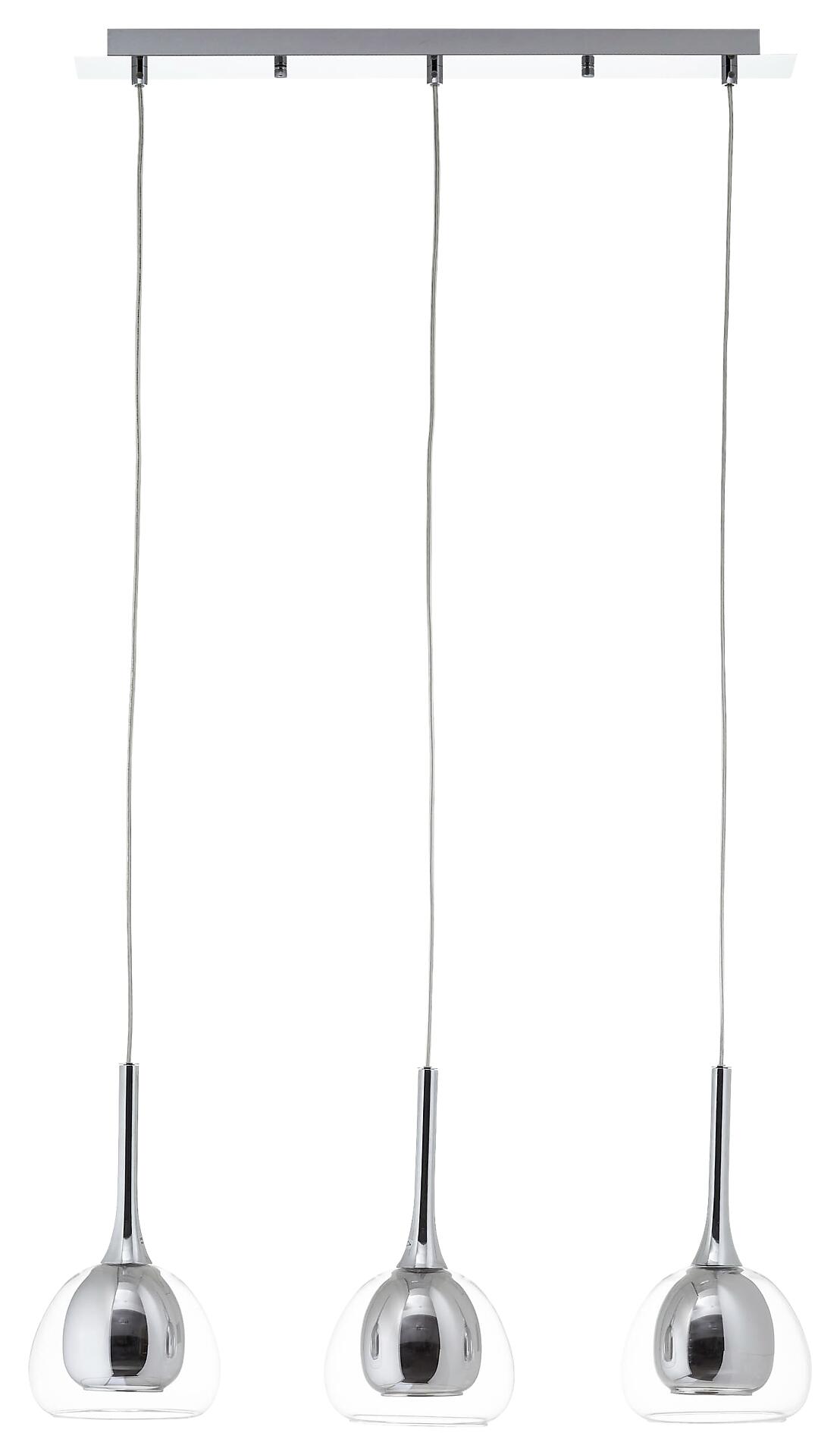 Brilliant Pendelleuchte Hadan Chrom grau klar Metall Rauchglas B/H/T: ca. 66x120x16 cm E14 3 Brennstellen