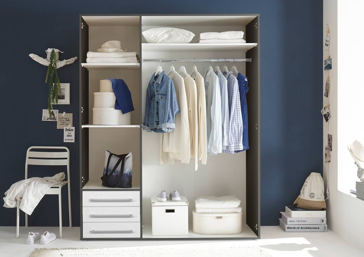 Kleiderschrank Lyss Graphit weiß B/H/T: ca. 155x194x58 cm