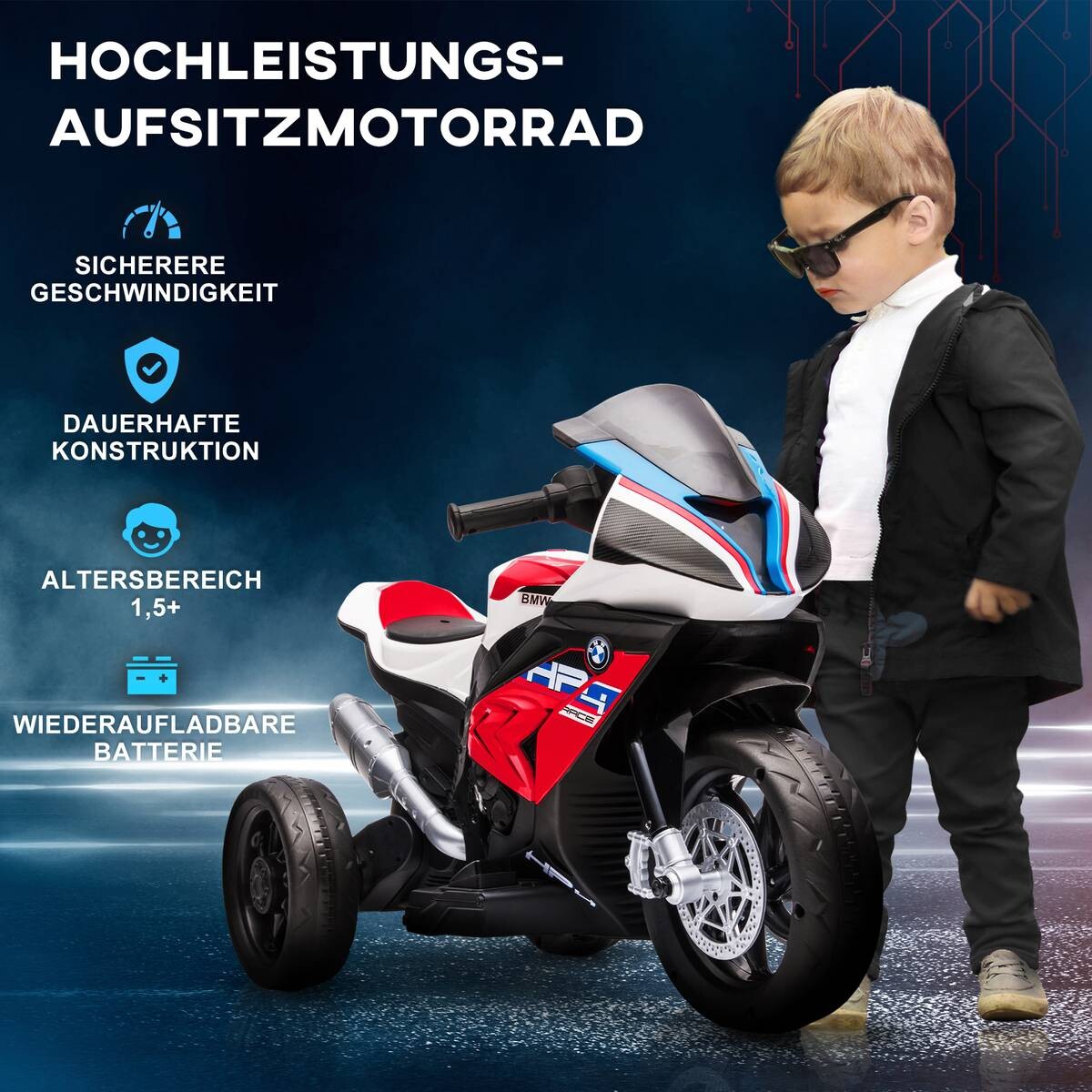 HOMCOM Kinder-Elektromotorrad rot B/H/L: ca. 42x54x82,5 cm