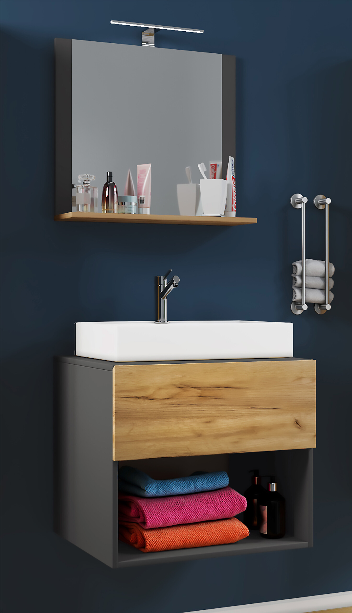 Waschplatz 3tlg-Lendas weiß anthrazit Eiche Honig Nachbildung B/H/T: ca. 60x52x52 cm