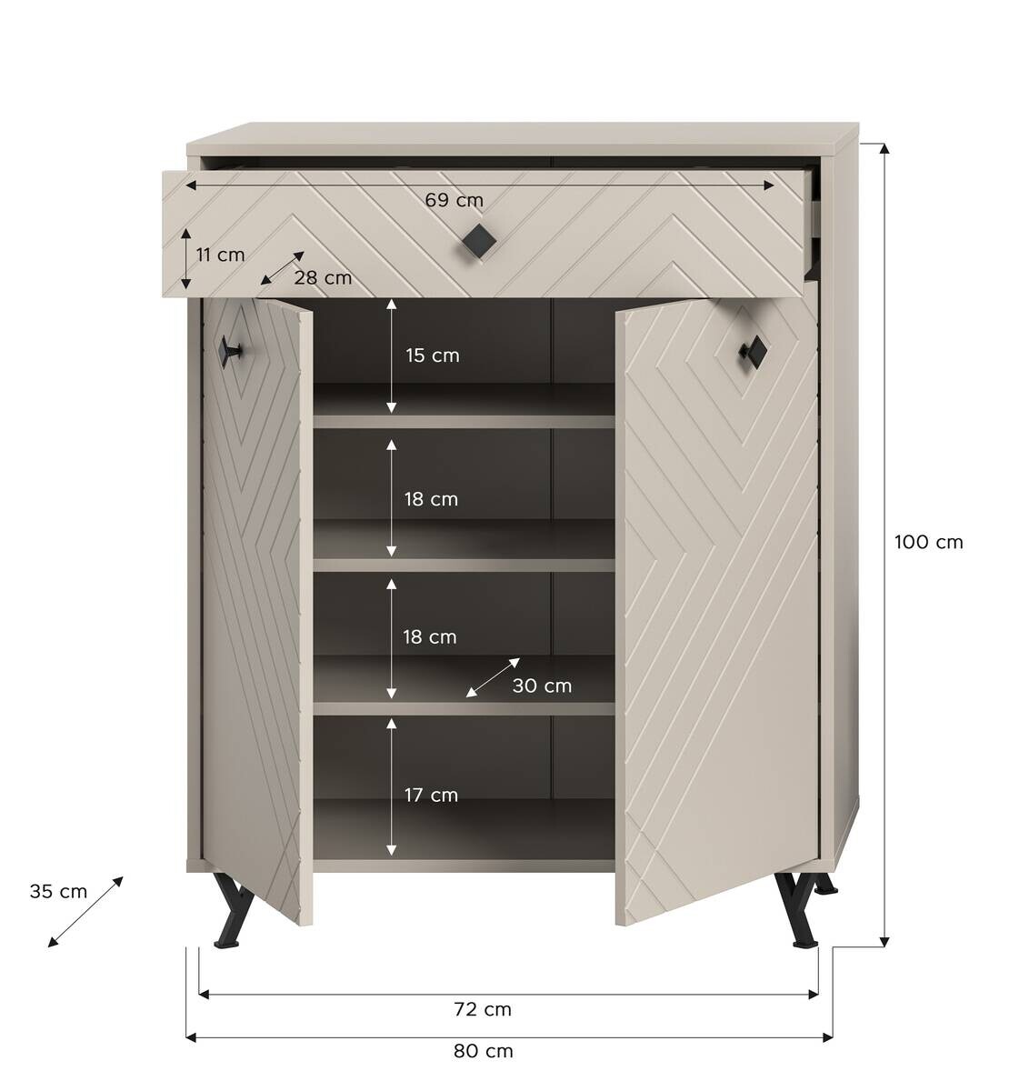 Schuhkommode NOTES sandbeige sandbeige matt B/H/T: ca. 80x100x35 cm