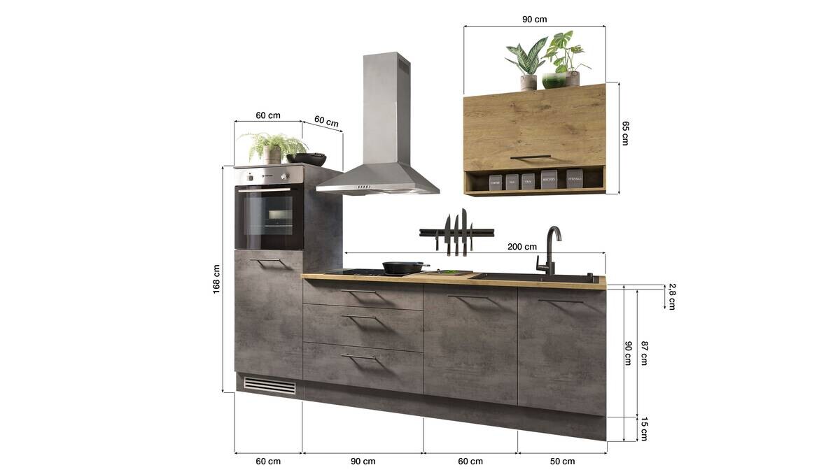 Küchenblock Style anthrazit B/T: ca. 260x60 cm