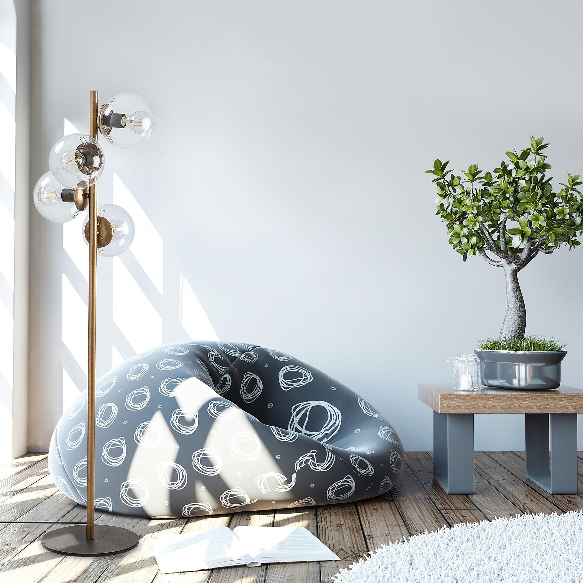 Opviq Stehleuchte gold Glas Metall B/H/T/L/D: ca. 32x130x32x32x32 cm E27 4 Brennstellen