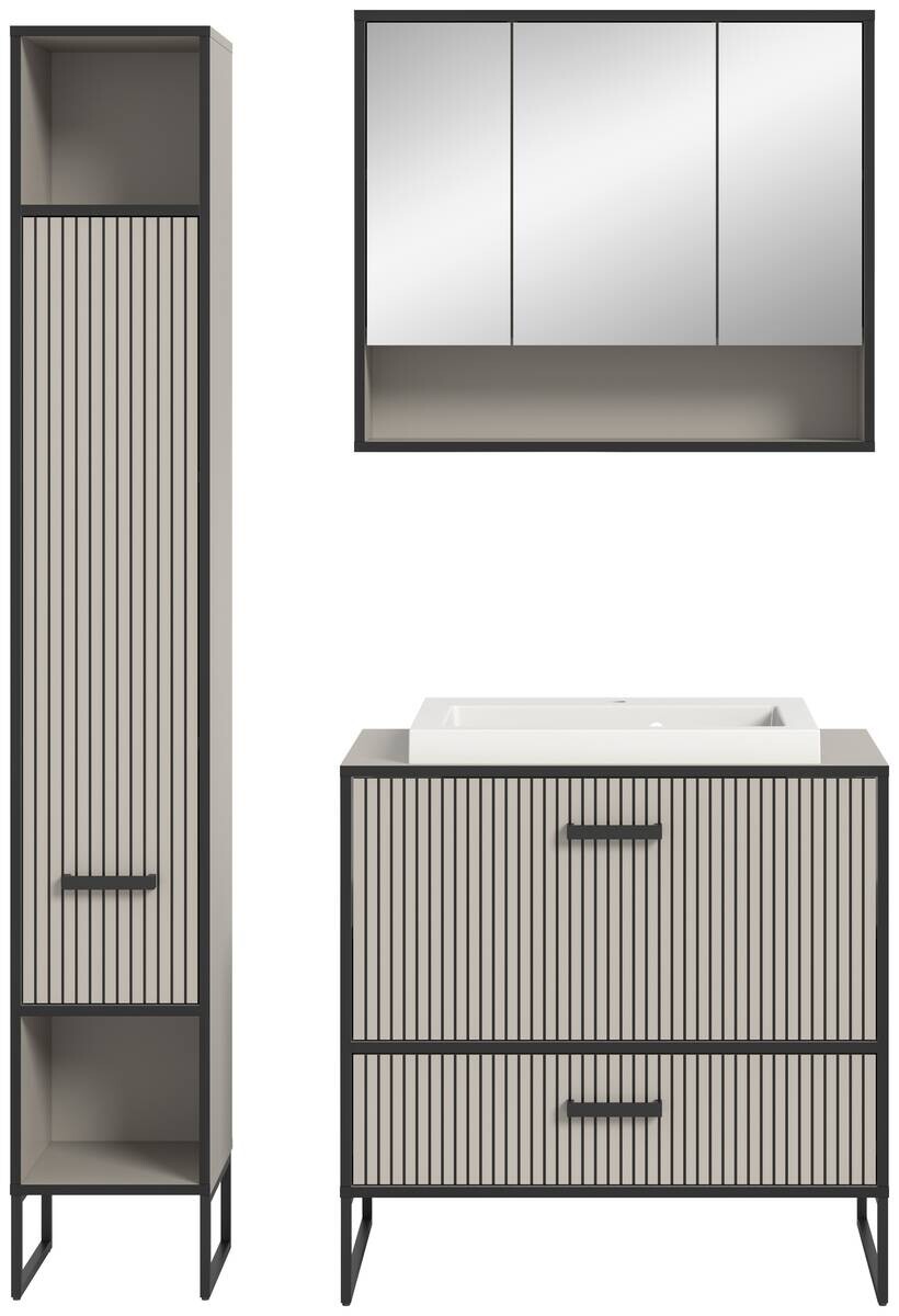 Badezimmer-Set BAGNO schwarz Kaschmirgrau Nachbildung B/H/T: ca. 125x192x48 cm