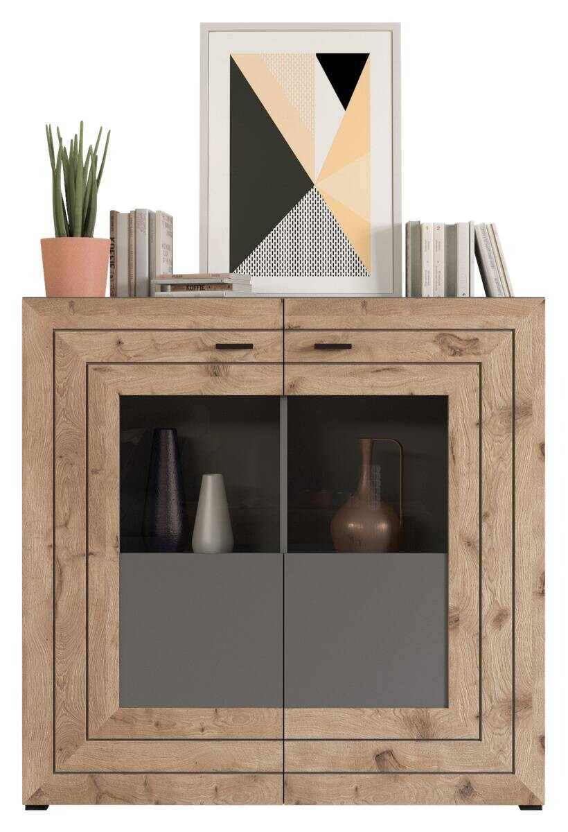Wohnwand Freno grau matt Eiche Nox Oak Nachbildung B/H/T: ca. 350x195x40 cm