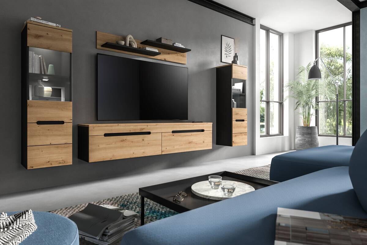 Wohnwand Canu basaltgrau Nachbildung Artisan Oak Nachbildung B/H/T: ca. 272x141x33 cm