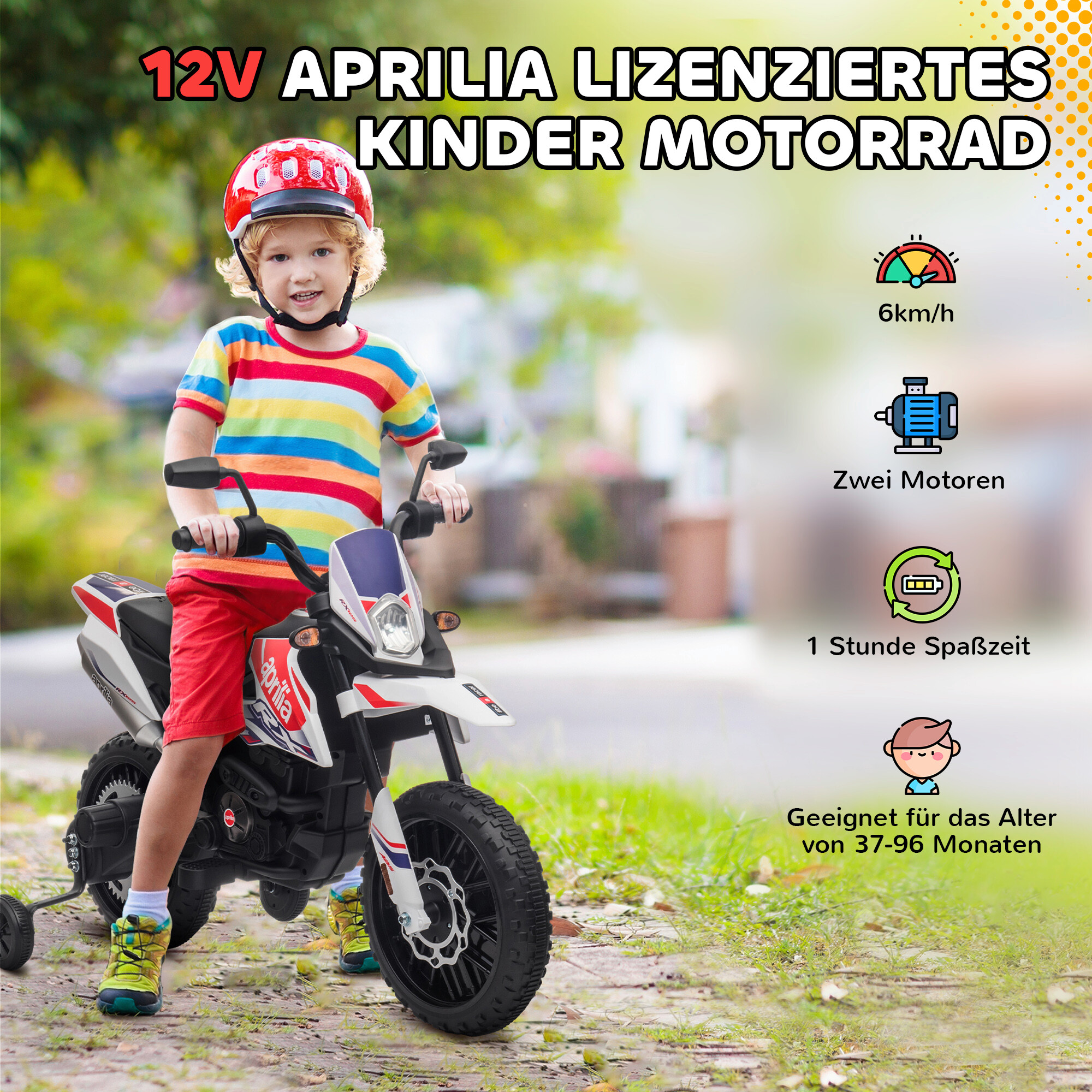 AIYAPLAY Kindermotorrad weiß B/H/L: ca. 56x80x106,5 cm