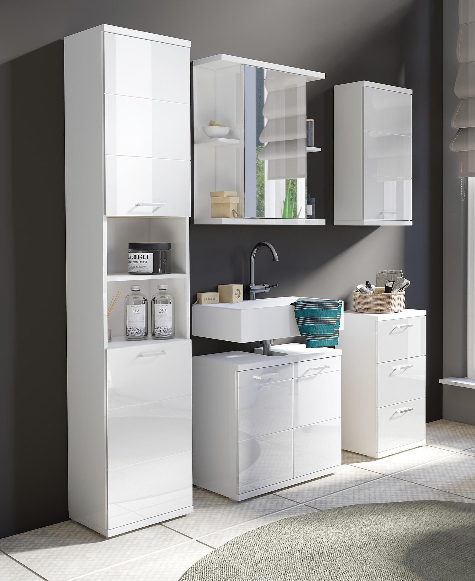 Waschbeckenunterschrank NEBRASKA weiß weiß Lack Hochglanz silber B/H/T: ca. 60x59x31,5 cm