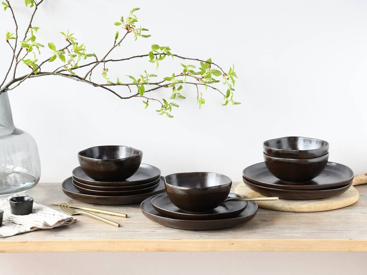 CreaTable Tafelservice Natura Organic braun Steinzeug 12 tlg.