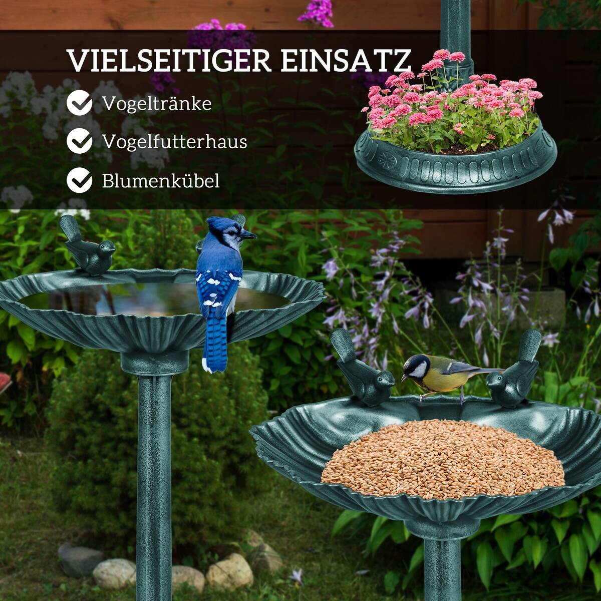 Outsunny Vogeltränke dunkelgrün Kunststoff B/H/L: ca. 38x81x49,5 cm