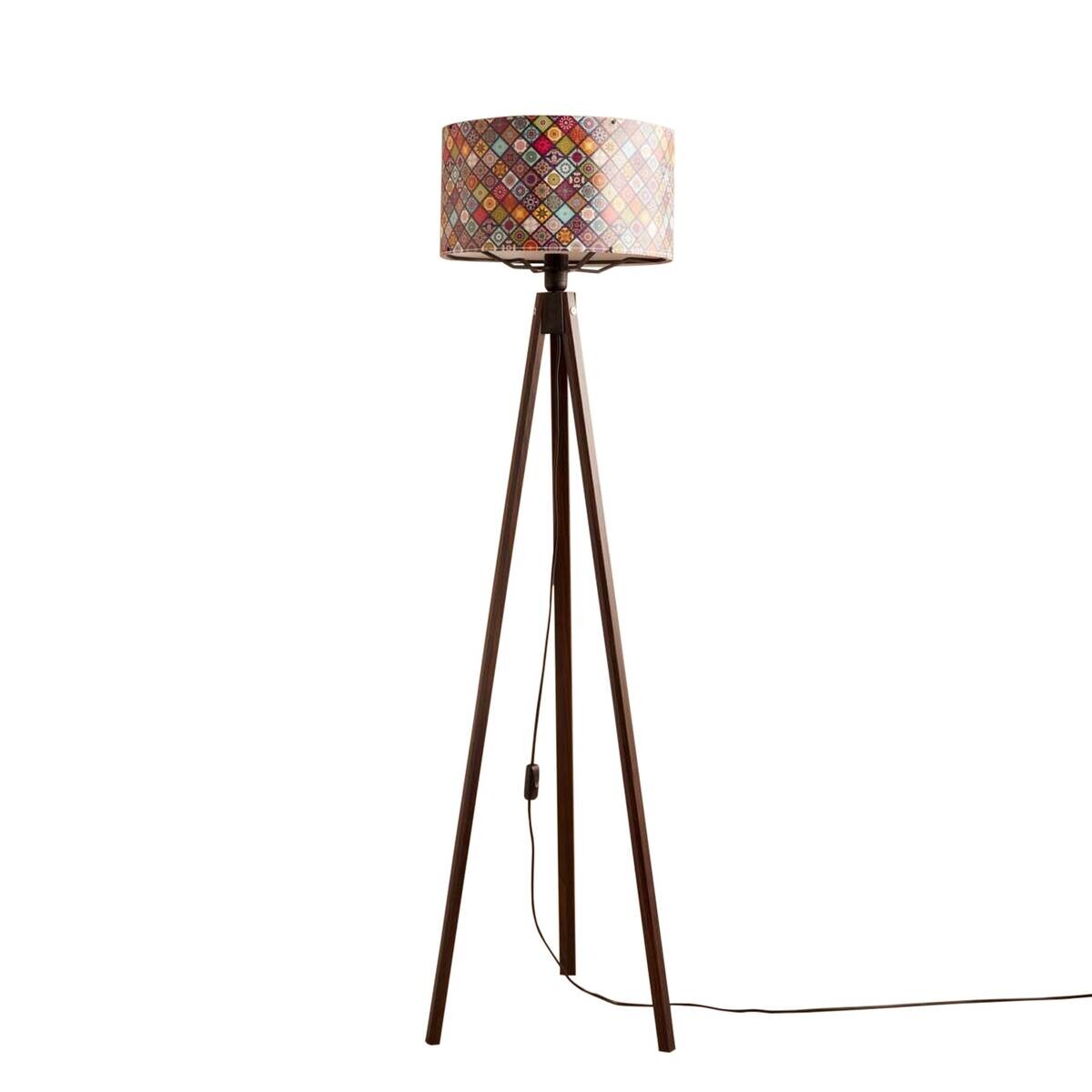 Opviq Stehleuchte mehrfarbig Stoff Holz B/H/T/L/D: ca. 21x140x21x21x21 cm E27 1 Brennstellen