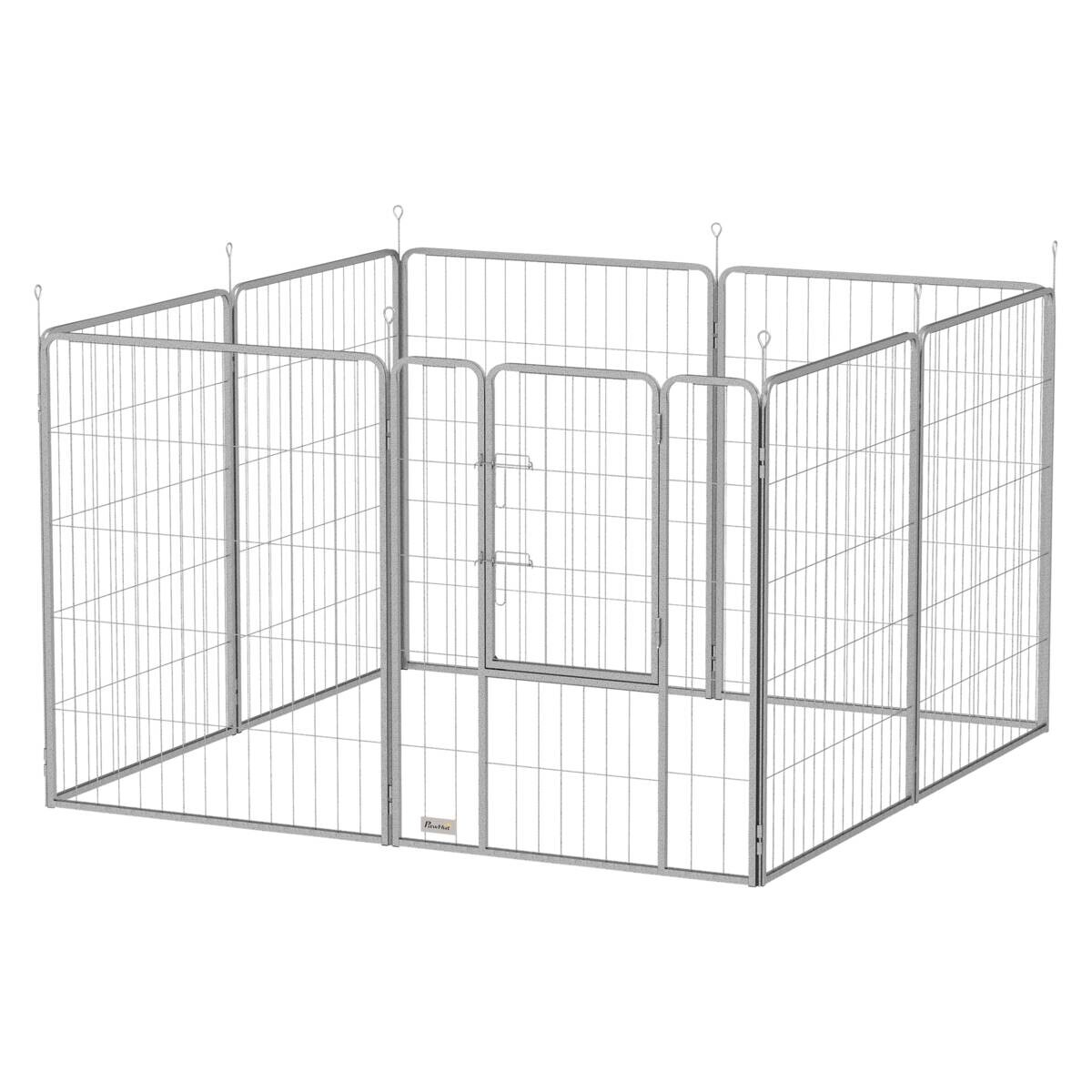 PawHut Welpenauslauf silber Stahl B/H/L: ca. 160x100x160 cm