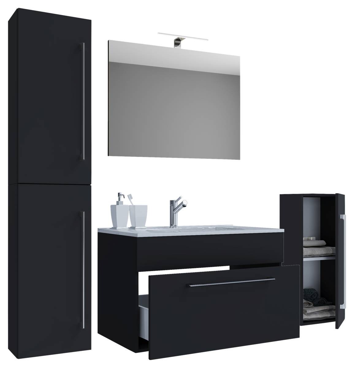 Waschplatz 5tlg-Badinos schwarz B/H/T: ca. 60x50x46 cm