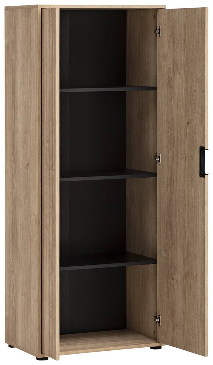 Aktenschrank Emmik schwarz matt Eiche Eiche weiß Nachbildung B/H/T: ca. 65,1x163,6x41 cm