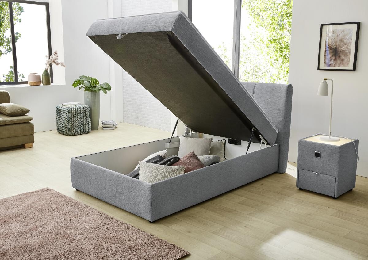 Polsterbett grau B/H/T: ca. 133x104x217 cm