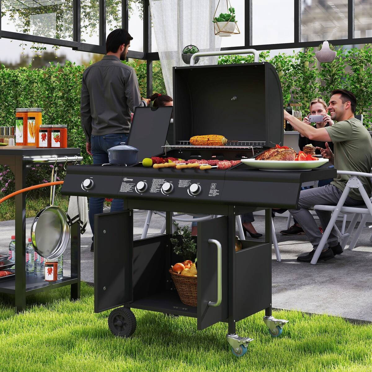 Outsunny Gasgrill Edelstahl B/H/L: ca. 56x110x118,5 cm