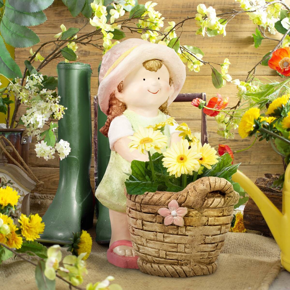 Outsunny Gartenstatue mit Blumenkorb