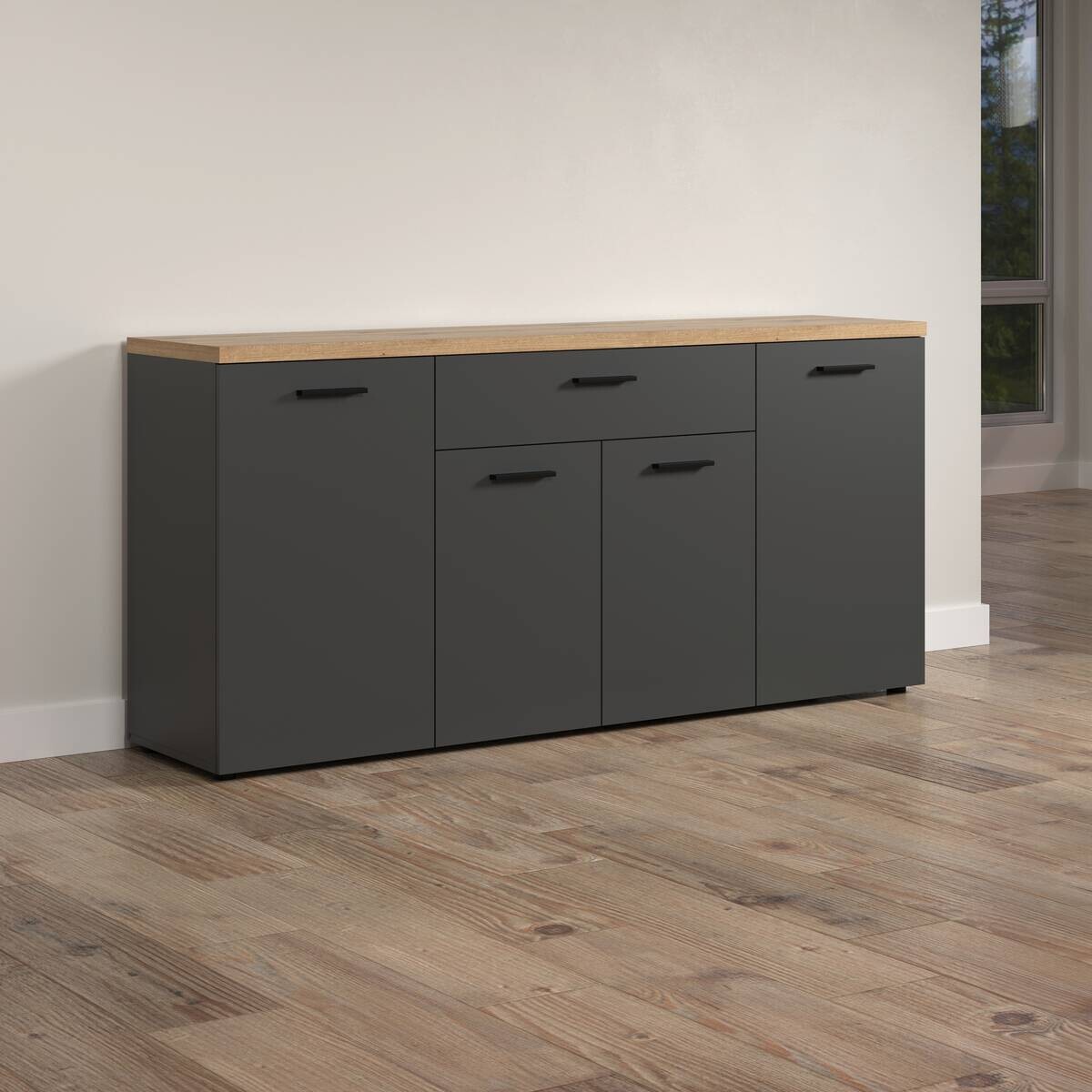 Sideboard Baggio Eiche Evoke Coast Nachbildung anthrazit B/H/T: ca. 180x85x42 cm