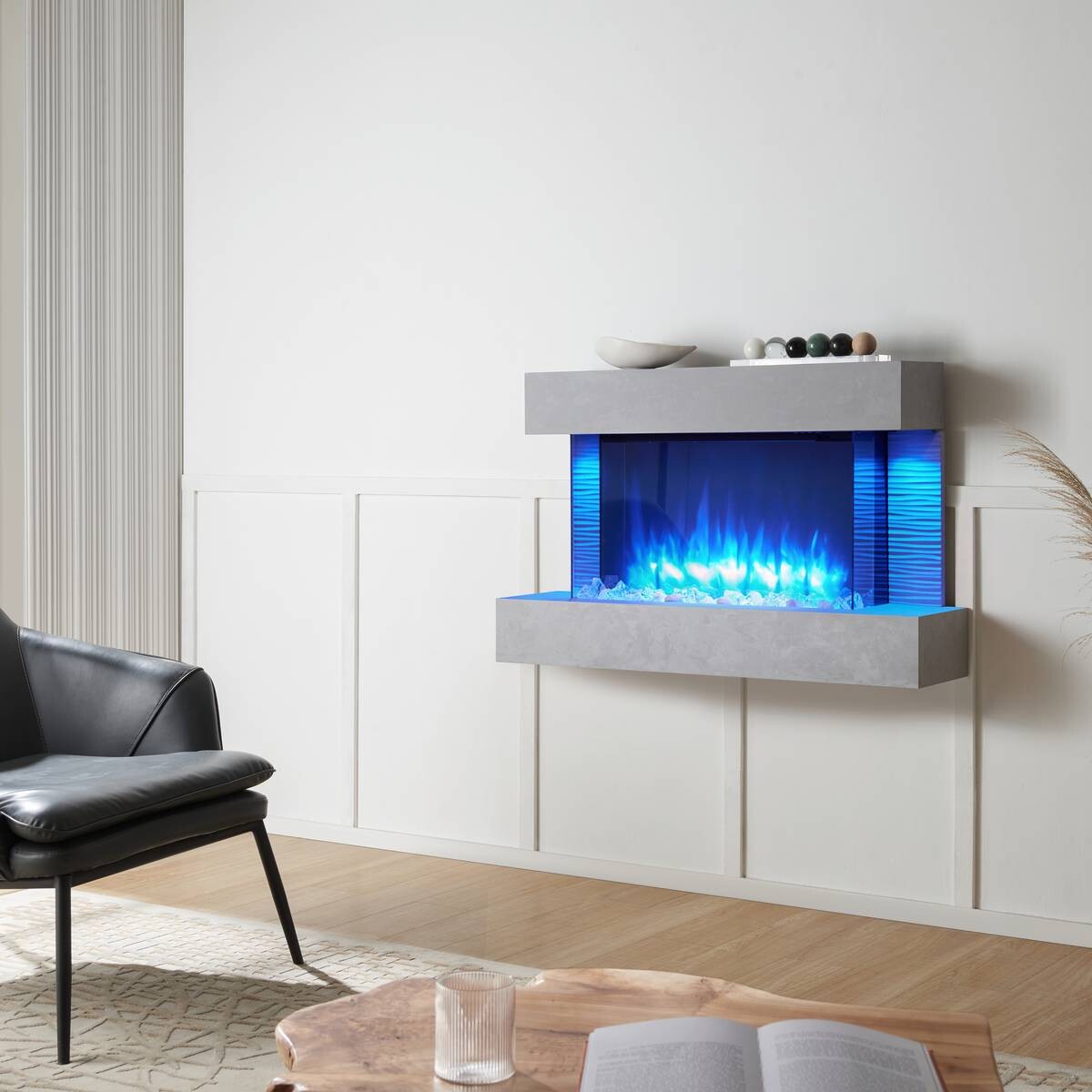 Balderia Wandkamin Elektrischer-Kamin Aidan grau MDF B/H/T: ca. 623x100x24 cm