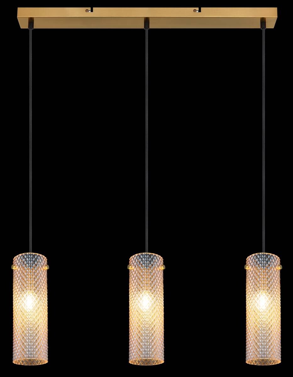 GLOBO Pendelleuchte amber gold Metall Glas B/H/T/L: ca. 8x120x65x65 cm E14 3 Brennstellen