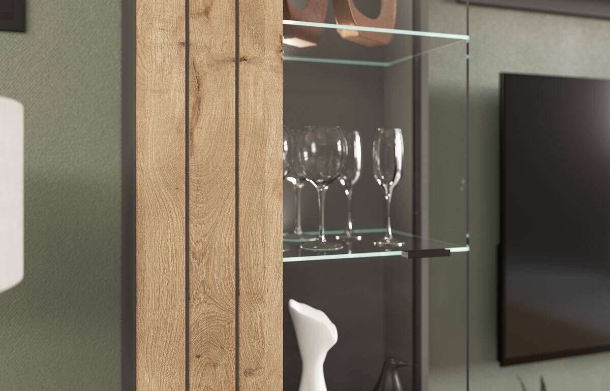 Wohnwand Freno grau matt Eiche Nox Oak Nachbildung B/H/T: ca. 290x194x40 cm