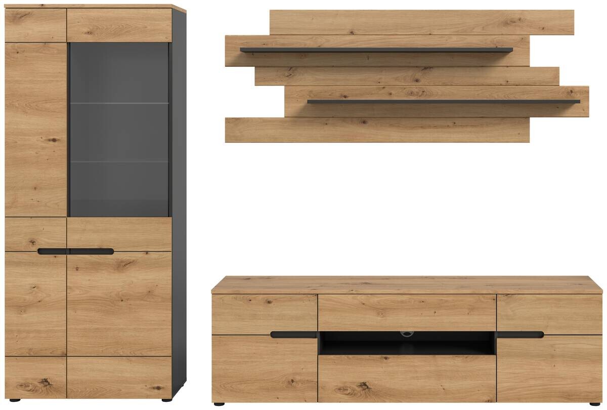 Wohnwand Canu basaltgrau Nachbildung Artisan Oak Nachbildung B/H/T: ca. 280x190x44 cm