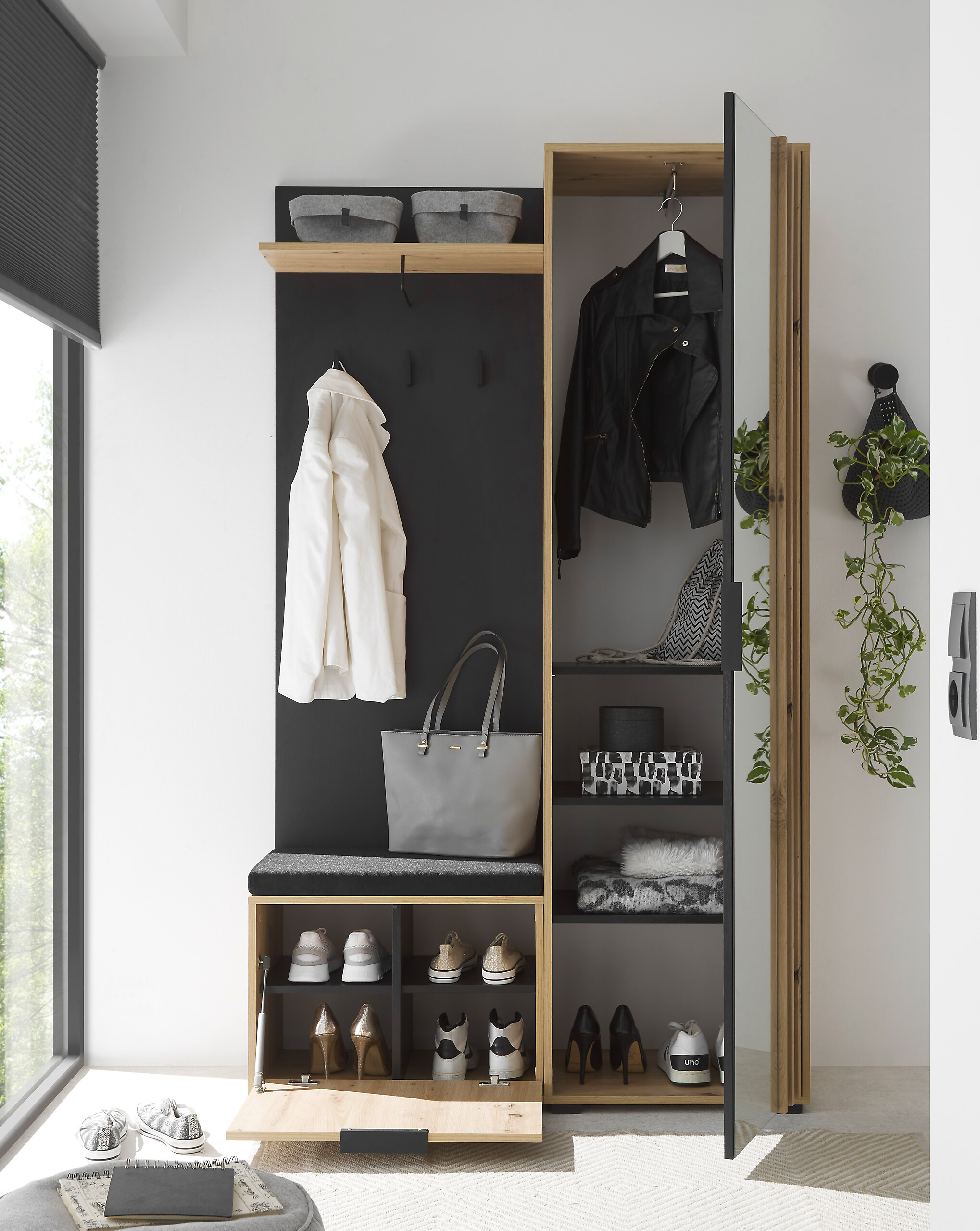 Garderobe Volano Eiche Artisan Nachbildung schwarz B/H/T: ca. 114x197x40 cm Garderobe Volano Eiche Artisan Nachbildung schwarz B/H/T: ca. 114x197x40 cm