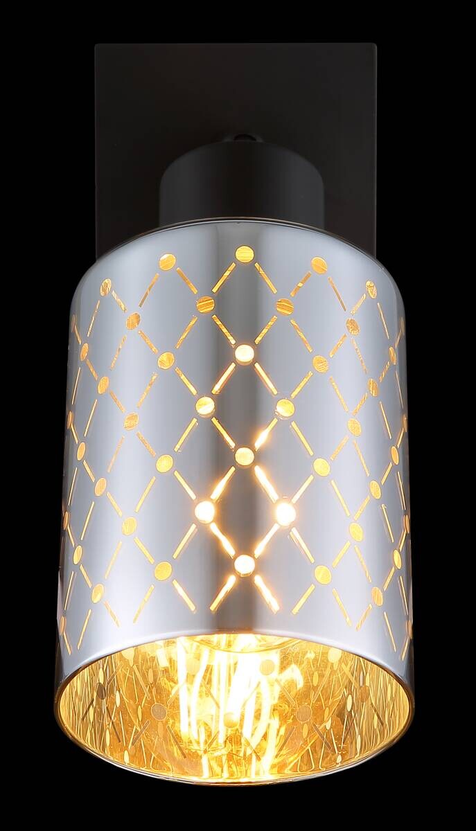 GLOBO Strahler mattschwarz klar Chrom Glas Metall B/H/L: ca. 8x20x16,5 cm E27 1 Brennstellen