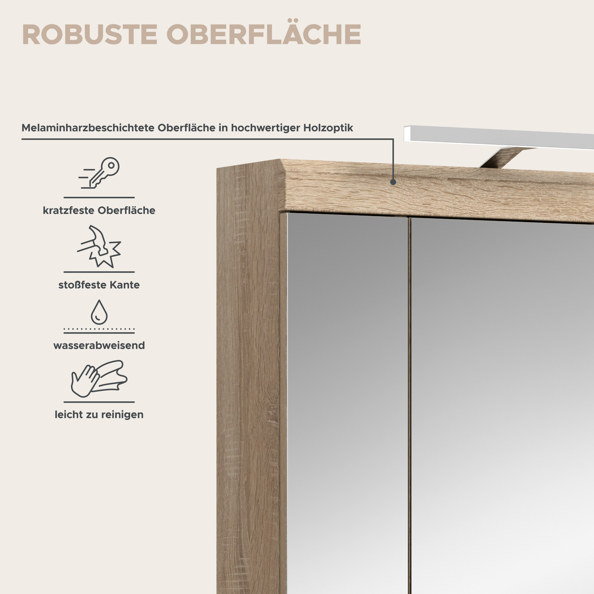 Spiegelschrank Lambada Eiche Sonoma Nachbildung weiß Hochglanz B/H/T: ca. 60x79x37 cm