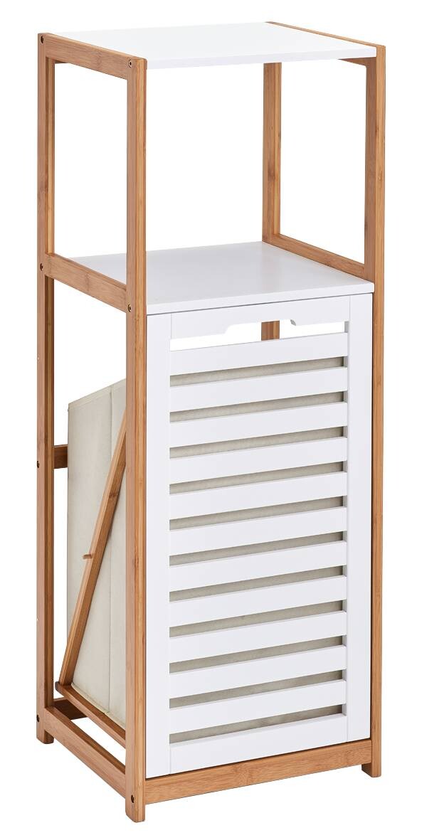 Standregal mit Wäschesammler weiß Bambus B/H/L: ca. 33x98x36,3 cm
