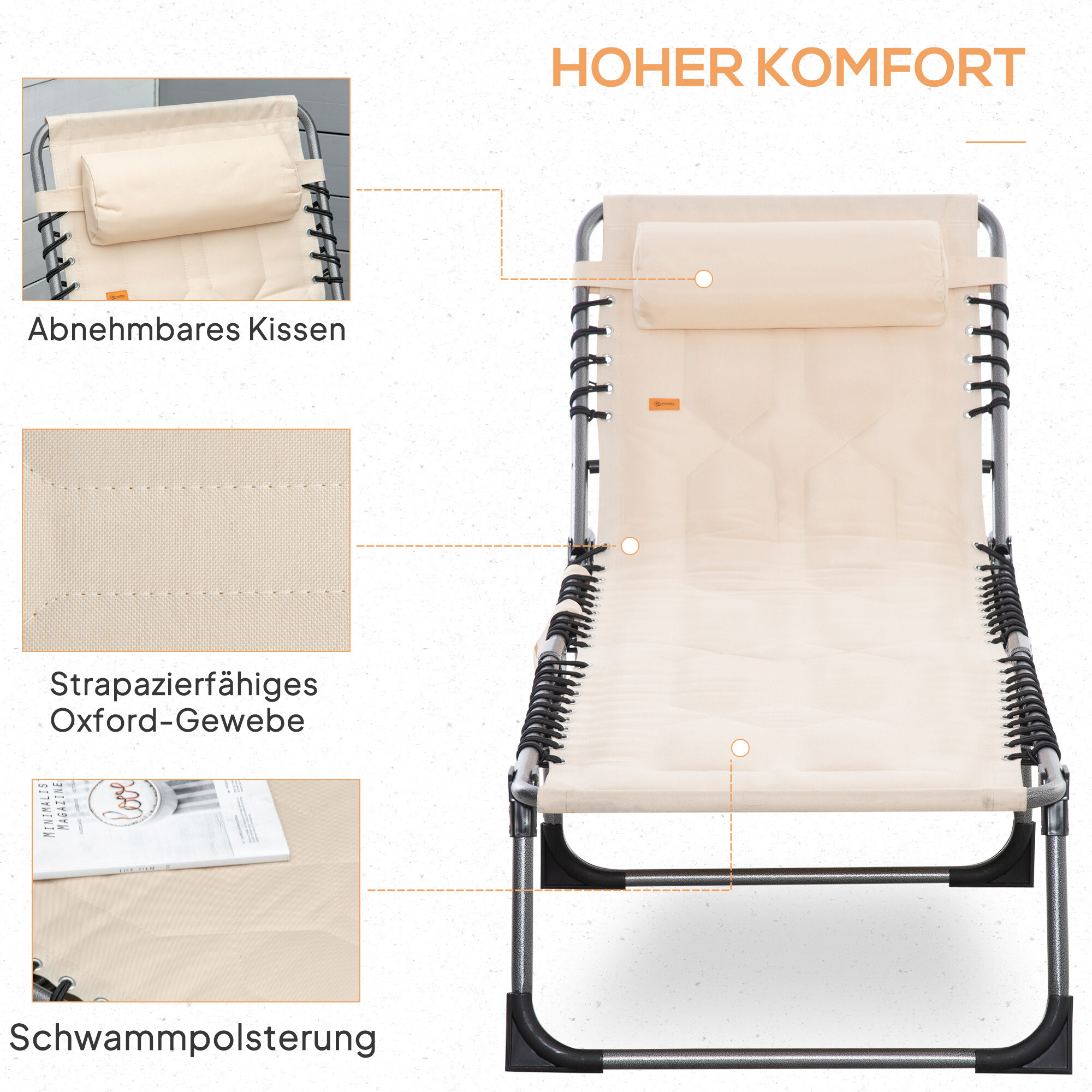 Outsunny Sonnenliege beige Polyester B/H/L: ca. 57x30x188 cm