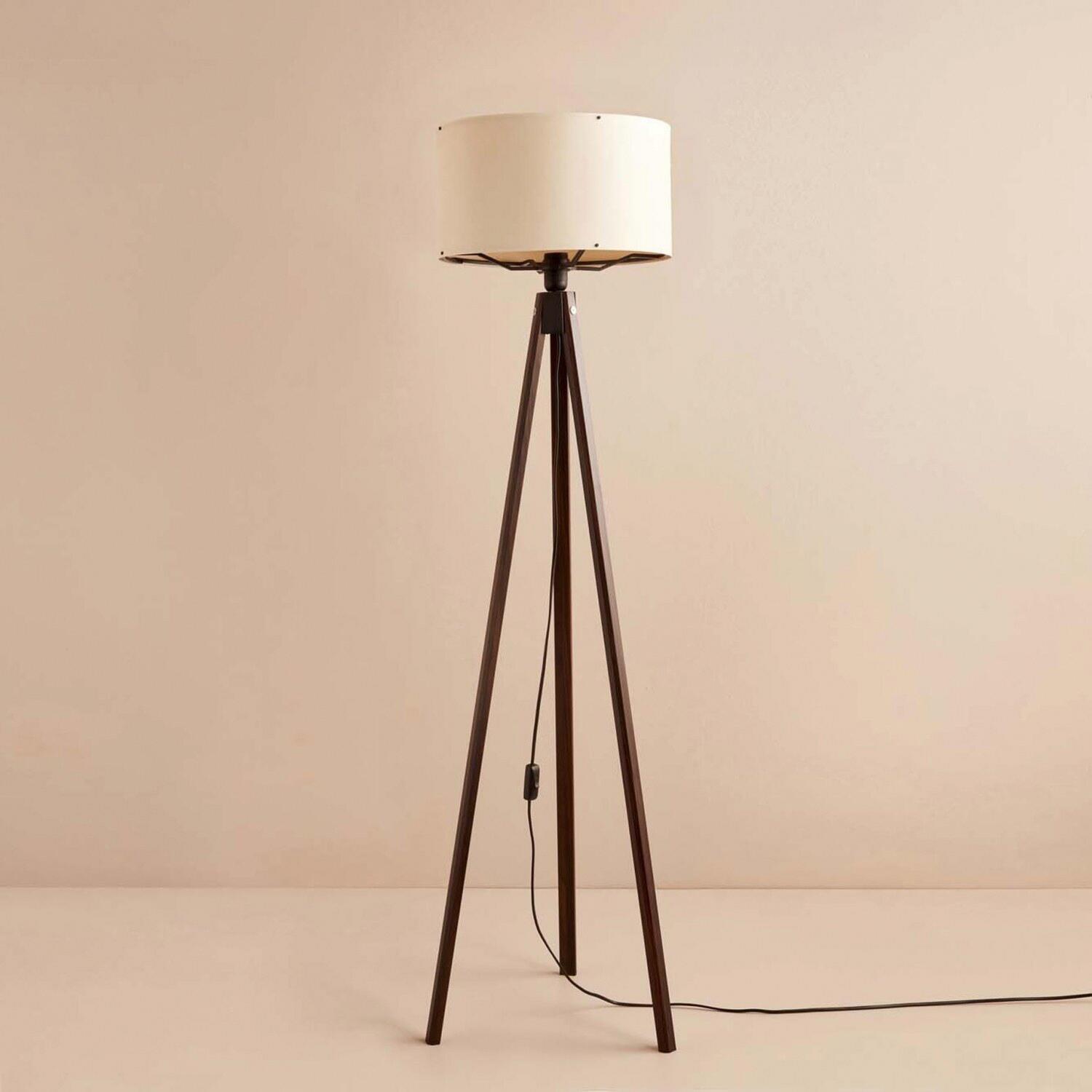 Opviq Stehleuchte braun Stoff Holz B/H/T/L/D: ca. 21x140x21x21x21 cm E27 1 Brennstellen