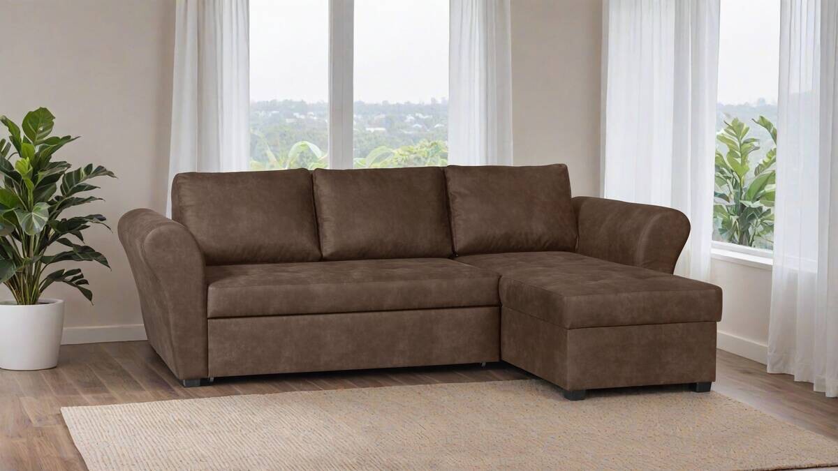 Ecksofa mit Bettfunktion und Bettkasten dunkelbraun Microfaser B/H/T: ca. 260x89x155 cm