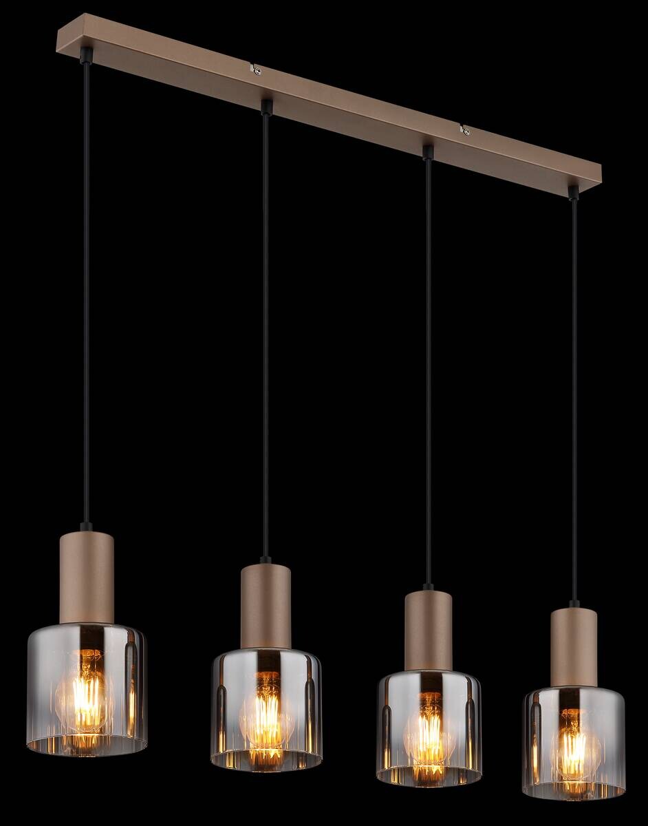GLOBO Pendelleuchte Walton 4 klar kaffee Rauch Glas Metall B/H/L: ca. 12x150x78 cm E27 4 Brennstellen