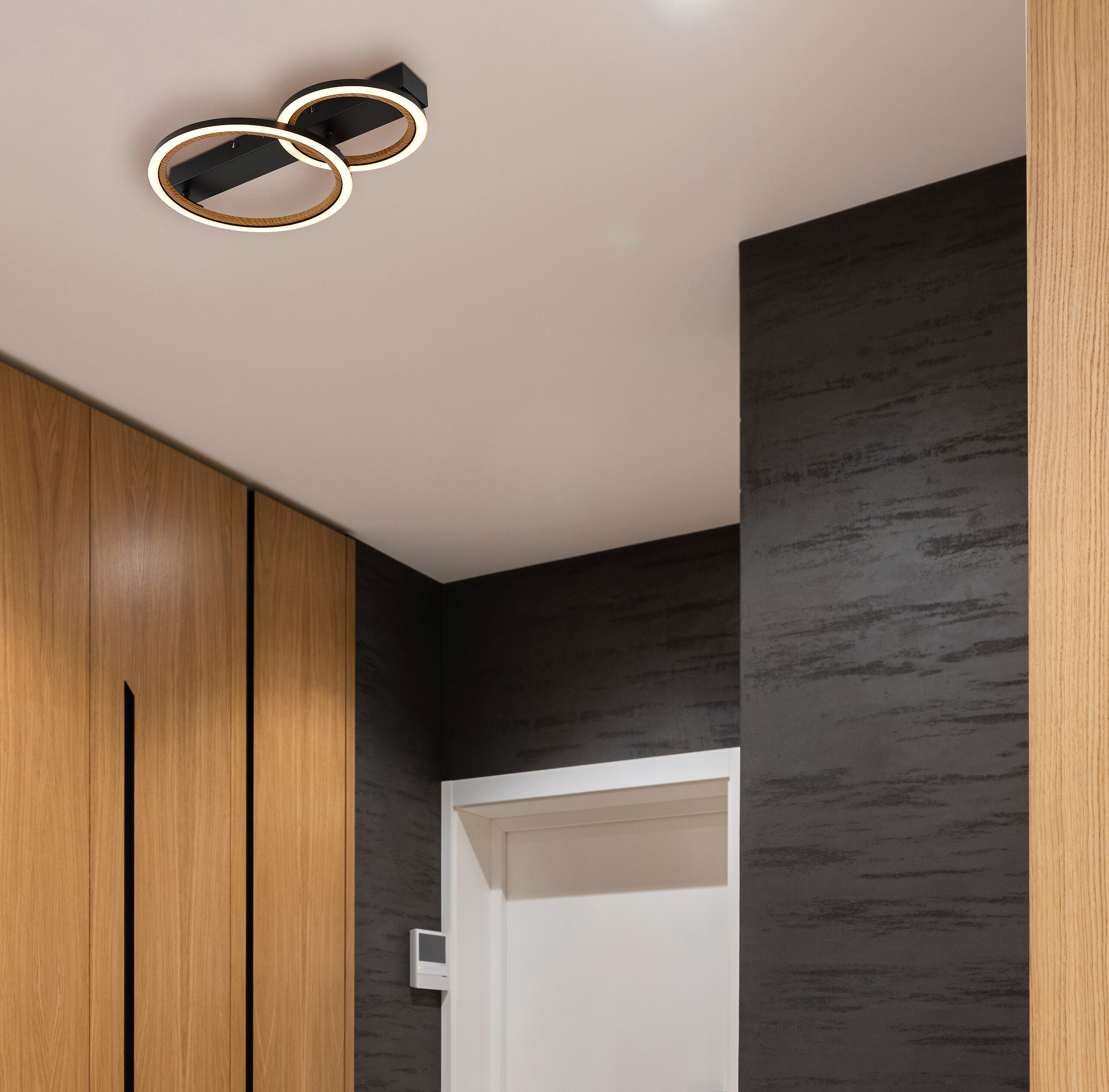 GLOBO LED-Deckenleuchte mattschwarz dunkelbraun Opal Kunststoff Metall B/H/L: ca. 30x7x44 cm 1 Brennstellen