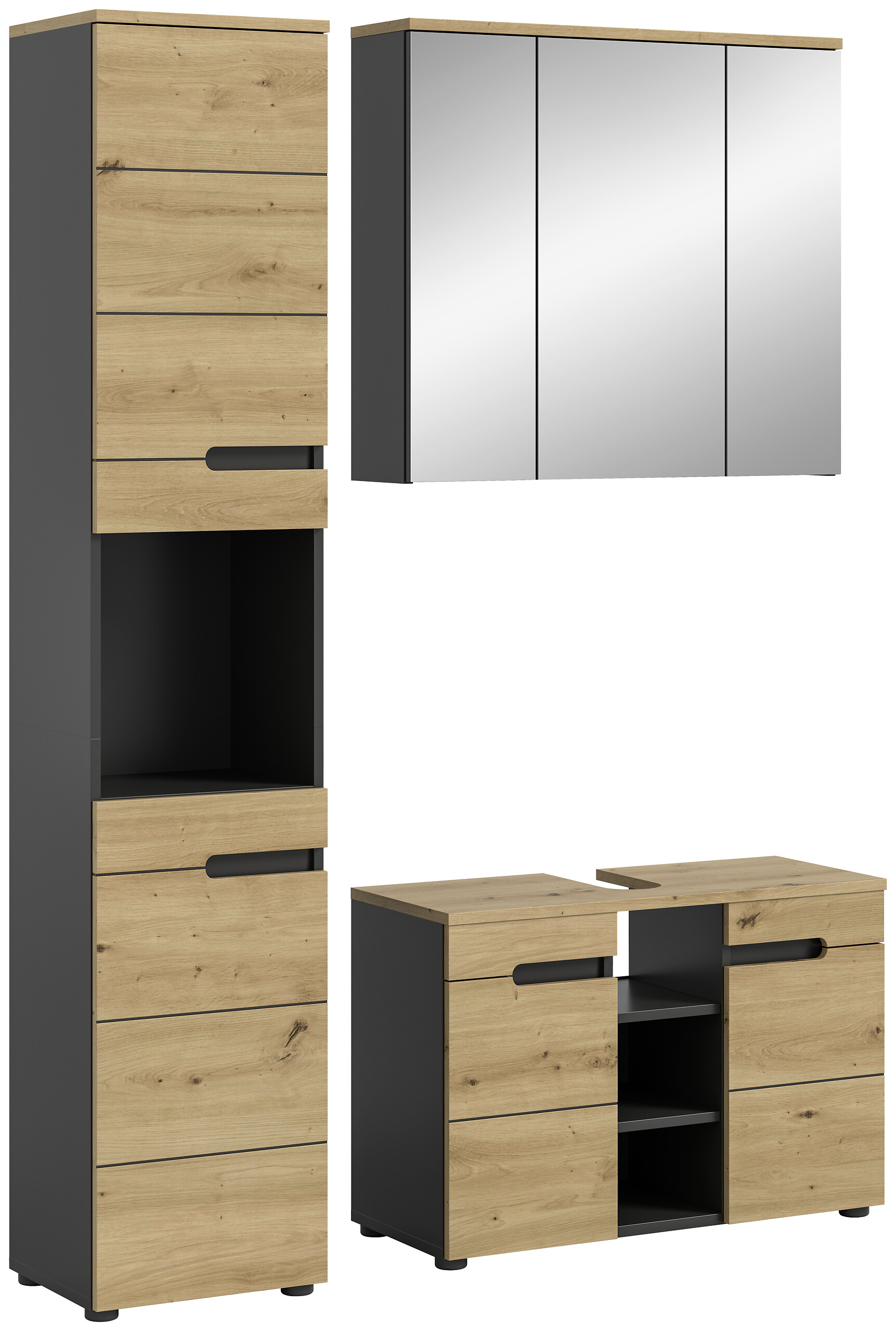 Badezimmer-Set Canu Basalt Eiche Artisan Nachbildung B/H/T: ca. 133x193x34 cm