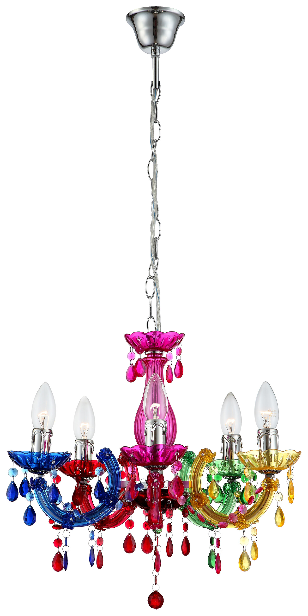 GLOBO Kronleuchter multicolor Acryl Metall H/D: ca. 128x44 cm E14 5 Brennstellen