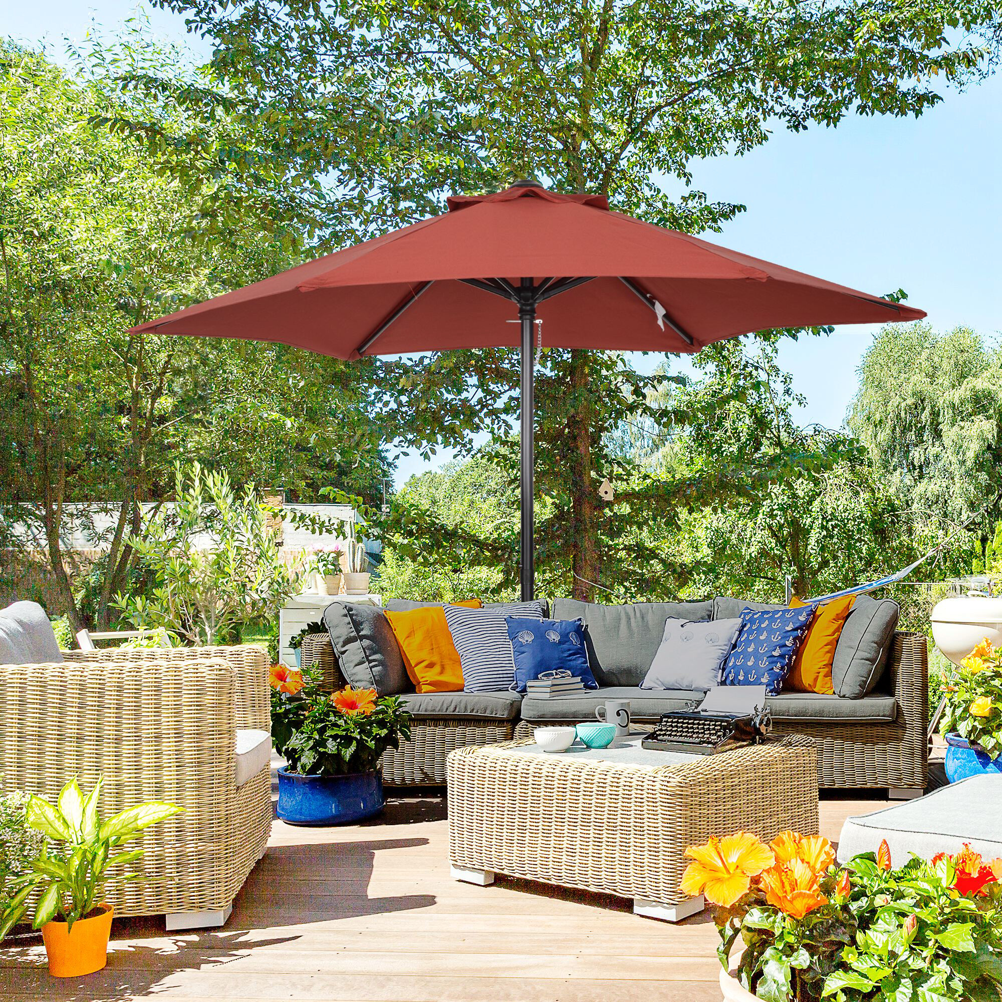 Outsunny Sonnenschirm weinrot Aluminium B/H/L: ca. 196x204x196 cm